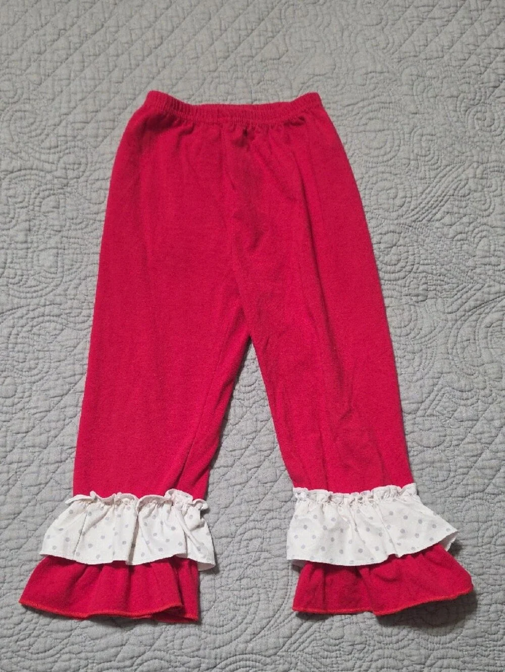 Boutique Girls White Polka Dot Santa Tunic with Red Ruffle Shoulders